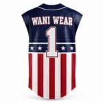 Personalized American flag baseball jersey back with team name and number 1