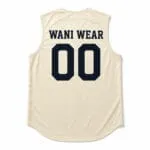 Personalized cream sleeveless baseball jersey back with team name and number 00
