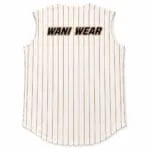 Custom pinstripe sleeveless baseball jersey back with personalized team name