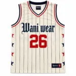 Custom vintage pinstripe sleeveless baseball jersey front view with player number 26