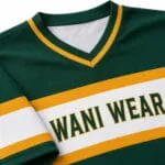 V-neck collar and breathable baseball jersey fabric close-up
