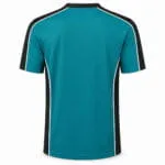 Teal custom baseball jersey back view with black panels