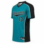 Custom color-block baseball jersey side view