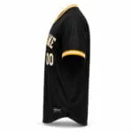 Black and gold custom baseball jersey side view