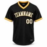 Custom black retro V-neck baseball jersey front view