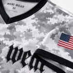 Breathable polyester mesh fabric on camo baseball jersey