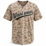 Custom desert camo V-neck baseball jersey front view