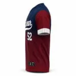 Navy and burgundy custom baseball jersey side view