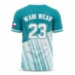 Personalized teal baseball jersey with player number