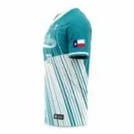 Teal baseball jersey with Texas sleeve graphic
