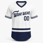 Custom white V-neck baseball jersey front view
