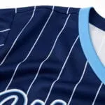 Reinforced stitching on V-neck baseball jersey