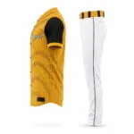 Mustard and black custom baseball jersey with white pants