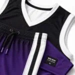 Purple custom basketball uniform set close-up