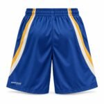 Back view of wholesale lacrosse shorts with gold and white side panels