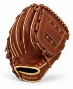 Angled view of outfield baseball gloves showing debossed Wani Wear wrist binding