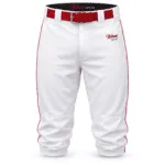 Custom baseball knickers in white with red piping and elastic cuffs