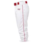 Custom baseball knickers in white with red piping and elastic cuffs