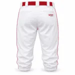 Custom baseball knickers in white with red piping and elastic cuffs