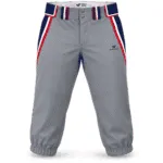 Custom grey baseball knickers with navy red and white stripes