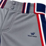 Custom grey baseball knickers with navy red and white stripes