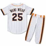 Personalized pinstripe baseball jersey with player name and number 25