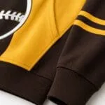 Sublimated baseball hoodie fabric and stitching close-up