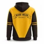 Custom baseball team hoodie back view with club logo
