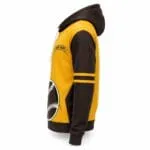 Yellow and black personalized baseball hoodie side view