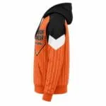 Custom sublimated baseball hoodie side view by Wani Wear