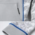 Baseball team hoodie pocket cuff and stitching quality close-up