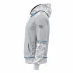 Custom sublimated baseball hoodie side view with camouflage sleeves