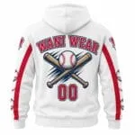 Personalized baseball team hoodie back view with player number