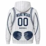 Personalized baseball hoodie back view with custom name and number