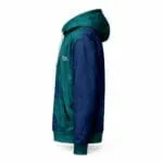 Custom baseball hoodie side view with long sleeves and kangaroo pocket