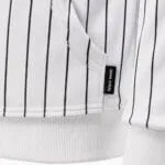 Premium fabric close-up of a custom sublimated baseball hoodie