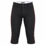 Custom black baseball pants with red piping front view