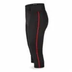 Black baseball uniform pants with red side piping