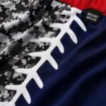 Baseball-stitch graphic and seam quality close-up