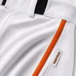 Reinforced stitching on custom white baseball pants