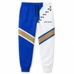 Custom blue white and gold baseball warm-up pants front view