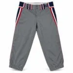 Custom gray baseball knickers with navy red and white stripes
