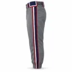 Gray knee-length baseball pants with triple side stripes