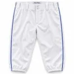 Custom white baseball knickers with blue piping front view