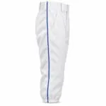 Knee-length custom baseball pants with blue side piping