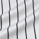 White performance fabric with navy baseball pinstripes