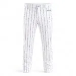 Custom white pinstripe baseball pants front view by WANI WEAR