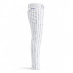 White and navy custom baseball pants side view