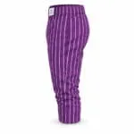Side view of custom purple pinstripe baseball knicker pants