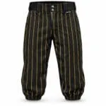 Custom black and gold pinstripe baseball knickers front view